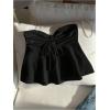 imageOYOANGLE Womens Drawstring Tie Front Strapless Tube Tops Ruched Flared Peplum Bandeau TopBlack