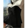 imageOYOANGLE Womens Drawstring Tie Front Strapless Tube Tops Ruched Flared Peplum Bandeau TopBlack