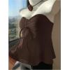 imageOYOANGLE Womens Drawstring Tie Front Strapless Tube Tops Ruched Flared Peplum Bandeau TopBrown