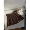 imageOYOANGLE Womens Drawstring Tie Front Strapless Tube Tops Ruched Flared Peplum Bandeau TopBrown