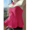 imageOYOANGLE Womens Drawstring Tie Front Strapless Tube Tops Ruched Flared Peplum Bandeau TopHot Pink