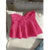 imageOYOANGLE Womens Drawstring Tie Front Strapless Tube Tops Ruched Flared Peplum Bandeau TopHot Pink