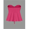 imageOYOANGLE Womens Drawstring Tie Front Strapless Tube Tops Ruched Flared Peplum Bandeau TopHot Pink