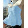 imageOYOANGLE Womens Drawstring Tie Front Strapless Tube Tops Ruched Flared Peplum Bandeau TopLight Blue