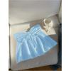 imageOYOANGLE Womens Drawstring Tie Front Strapless Tube Tops Ruched Flared Peplum Bandeau TopLight Blue