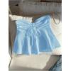 imageOYOANGLE Womens Drawstring Tie Front Strapless Tube Tops Ruched Flared Peplum Bandeau TopLight Blue