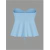 imageOYOANGLE Womens Drawstring Tie Front Strapless Tube Tops Ruched Flared Peplum Bandeau TopLight Blue