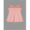 imageOYOANGLE Womens Drawstring Tie Front Strapless Tube Tops Ruched Flared Peplum Bandeau TopLight Pink