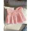 imageOYOANGLE Womens Drawstring Tie Front Strapless Tube Tops Ruched Flared Peplum Bandeau TopLight Pink