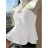 imageOYOANGLE Womens Drawstring Tie Front Strapless Tube Tops Ruched Flared Peplum Bandeau TopWhite