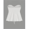 imageOYOANGLE Womens Drawstring Tie Front Strapless Tube Tops Ruched Flared Peplum Bandeau TopWhite