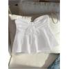 imageOYOANGLE Womens Drawstring Tie Front Strapless Tube Tops Ruched Flared Peplum Bandeau TopWhite