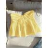imageOYOANGLE Womens Drawstring Tie Front Strapless Tube Tops Ruched Flared Peplum Bandeau TopYellow