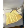 imageOYOANGLE Womens Drawstring Tie Front Strapless Tube Tops Ruched Flared Peplum Bandeau TopYellow