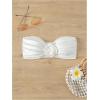 imageOYOANGLE Womens Floral Appliques Bikini Bandeau Tops Strapless Ruched Tube Top SwimwearWhite
