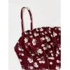 imageOYOANGLE Womens Floral Print Cami Crop Top Ruched Frilly Trim Spaghetti Strap Fitted CamisolesBurgundy