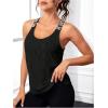 imageOYOANGLE Womens Letter Tape Criss Cross Cut Out Workout Tank Tops Gym Sleeveless Shirts ActivewearBlack