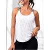 imageOYOANGLE Womens Letter Tape Criss Cross Cut Out Workout Tank Tops Gym Sleeveless Shirts ActivewearWhite