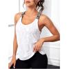 imageOYOANGLE Womens Letter Tape Criss Cross Cut Out Workout Tank Tops Gym Sleeveless Shirts ActivewearWhite