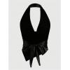 imageOYOANGLE Womens Low Cut Ruched Halter Tops Draped Cowl Neck Asymmetrical Hem Tank TopsBlack