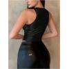 imageOYOANGLE Womens Metallic Ruched Round Neck Sleeveless Tank Top Y2K Slim Fitted Sports Casual Crop TopsBlack