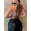 imageOYOANGLE Womens Metallic Ruched Round Neck Sleeveless Tank Top Y2K Slim Fitted Sports Casual Crop TopsBronze