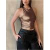 imageOYOANGLE Womens Metallic Ruched Round Neck Sleeveless Tank Top Y2K Slim Fitted Sports Casual Crop TopsBronze