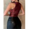 imageOYOANGLE Womens Metallic Ruched Round Neck Sleeveless Tank Top Y2K Slim Fitted Sports Casual Crop TopsBurgundy