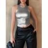 imageOYOANGLE Womens Metallic Ruched Round Neck Sleeveless Tank Top Y2K Slim Fitted Sports Casual Crop TopsSilver