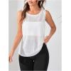 imageOYOANGLE Womens Sheer Sleeveless Crew Neck Sports Tank Top Sleeveless Athletic Workout ShirtsWhite Sheer