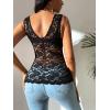imageOYOANGLE Womens Sleeveless Mesh Floral Lace Scallop V Neck Backless Tank Top BlouseBlack