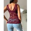 imageOYOANGLE Womens Sleeveless Mesh Floral Lace Scallop V Neck Backless Tank Top BlouseBurgundy
