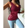 imageOYOANGLE Womens Sleeveless Mesh Floral Lace Scallop V Neck Backless Tank Top BlouseBurgundy