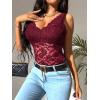 imageOYOANGLE Womens Sleeveless Mesh Floral Lace Scallop V Neck Backless Tank Top BlouseBurgundy