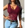 imageOYOANGLE Womens Sleeveless Mesh Floral Lace Scallop V Neck Backless Tank Top BlouseBurgundy