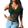imageOYOANGLE Womens Sleeveless Mesh Floral Lace Scallop V Neck Backless Tank Top BlouseDark Green