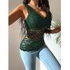 imageOYOANGLE Womens Sleeveless Mesh Floral Lace Scallop V Neck Backless Tank Top BlouseDark Green