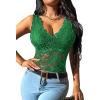 imageOYOANGLE Womens Sleeveless Mesh Floral Lace Scallop V Neck Backless Tank Top BlouseGreen Solid