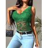 imageOYOANGLE Womens Sleeveless Mesh Floral Lace Scallop V Neck Backless Tank Top BlouseGreen Solid