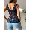 imageOYOANGLE Womens Sleeveless Mesh Floral Lace Scallop V Neck Backless Tank Top BlouseNavy Blue