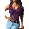imageOYOANGLE Womens Sleeveless Mesh Floral Lace Scallop V Neck Backless Tank Top BlousePurple