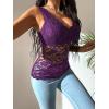 imageOYOANGLE Womens Sleeveless Mesh Floral Lace Scallop V Neck Backless Tank Top BlousePurple