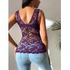 imageOYOANGLE Womens Sleeveless Mesh Floral Lace Scallop V Neck Backless Tank Top BlousePurple