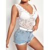 imageOYOANGLE Womens Sleeveless Mesh Floral Lace Scallop V Neck Backless Tank Top BlouseWhite Solid