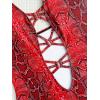 imageOYOANGLE Womens Snakeskin Print Plunge Neck Cut Out Backless Halter One Piece Swimsuit SwimwearBurgundy