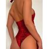 imageOYOANGLE Womens Snakeskin Print Plunge Neck Cut Out Backless Halter One Piece Swimsuit SwimwearBurgundy
