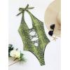 imageOYOANGLE Womens Snakeskin Print Plunge Neck Cut Out Backless Halter One Piece Swimsuit SwimwearGreen
