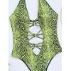 imageOYOANGLE Womens Snakeskin Print Plunge Neck Cut Out Backless Halter One Piece Swimsuit SwimwearGreen
