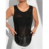 imageOYOANGLE Womens Striped Sheer Sports Tank Top Sleeveless Athletic Shirts Active Gym Tops ActivewearBlack