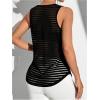 imageOYOANGLE Womens Striped Sheer Sports Tank Top Sleeveless Athletic Shirts Active Gym Tops ActivewearBlack